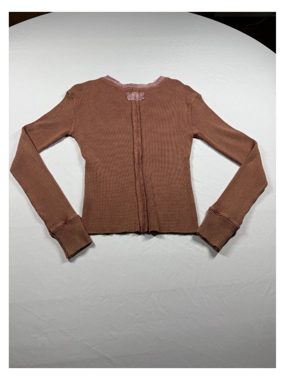 Oli + Hali XL Rust Waffle Knit Thermal Henley Long Sleeve Boho Top - Picture 2 of 8